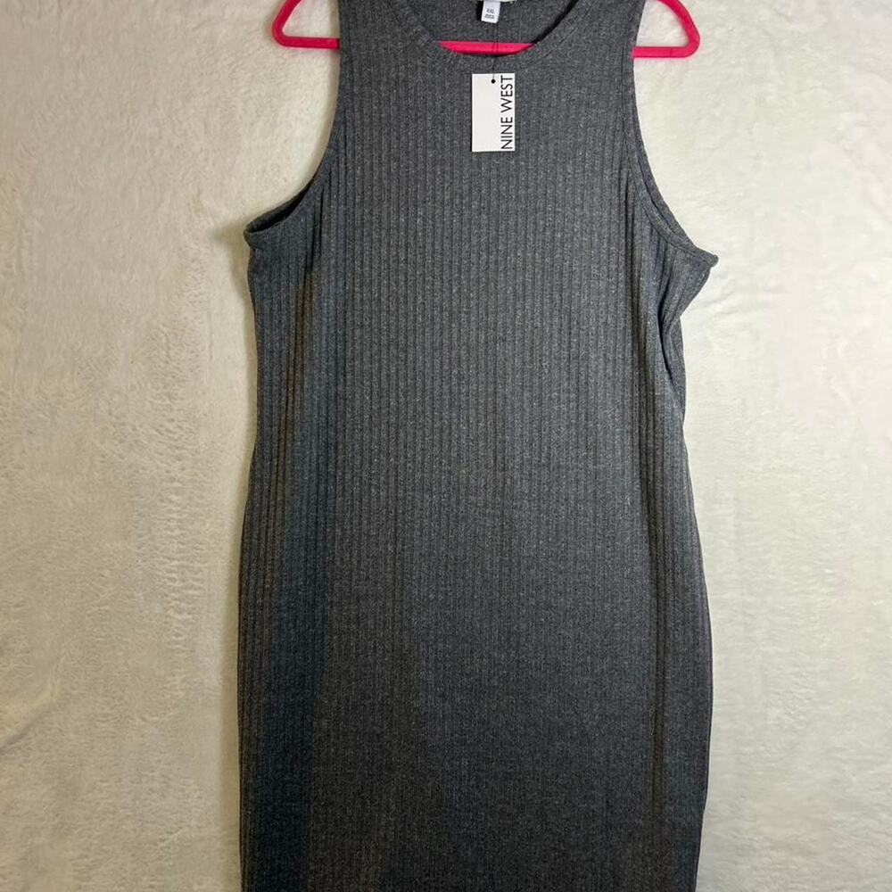 Nine West Dress‎ Womens XXL Heather Grey Ribbed Knit Sleeveless Midi NWT